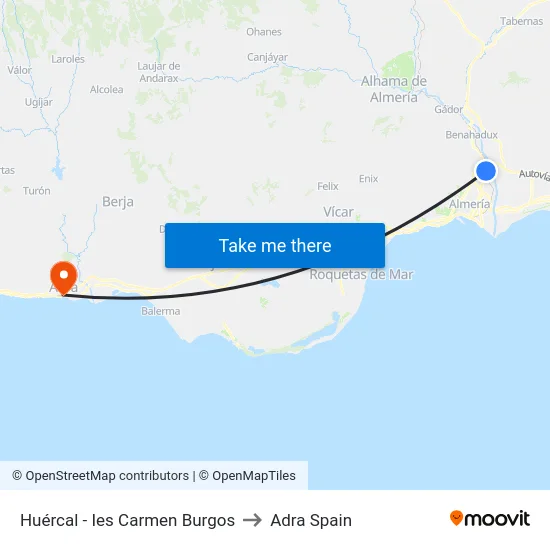 Huércal - Ies Carmen Burgos to Adra Spain map