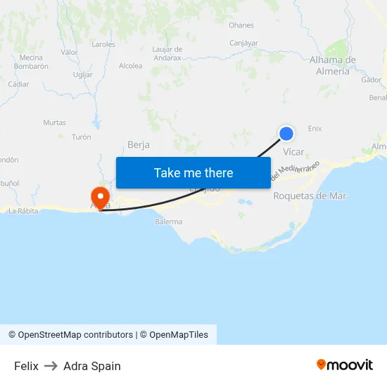 Felix to Adra Spain map