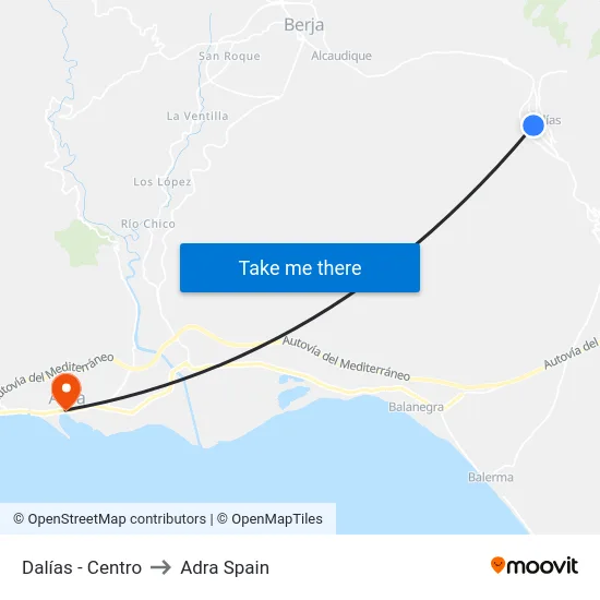 Dalías - Centro to Adra Spain map