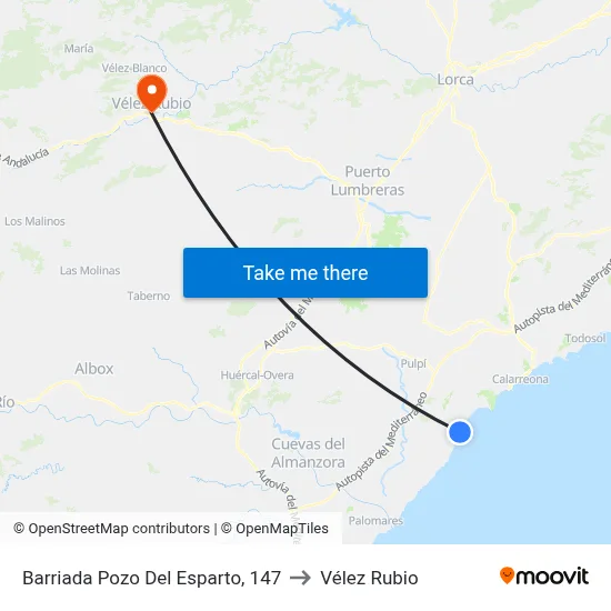 Barriada Pozo Del Esparto, 147 to Vélez Rubio map