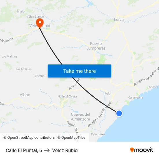 Calle El Puntal, 6 to Vélez Rubio map