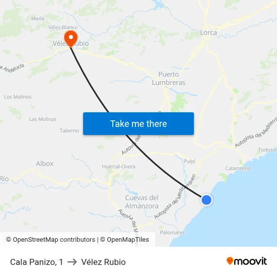 Cala Panizo, 1 to Vélez Rubio map