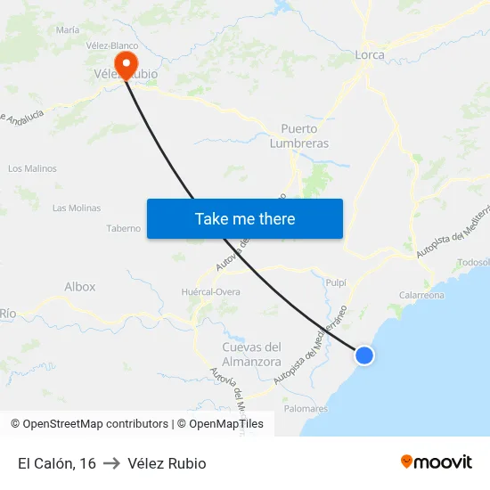 El Calón, 16 to Vélez Rubio map