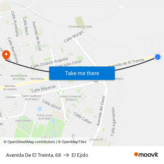 Avenida De El Treinta, 68 to El Ejido map