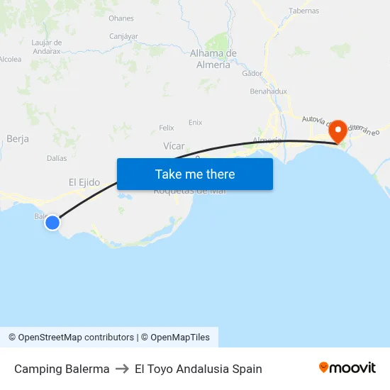 Camping Balerma to El Toyo Andalusia Spain map