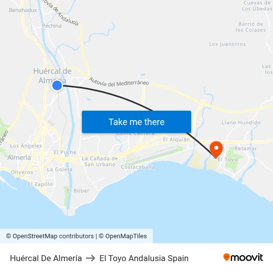 Huércal De Almería to El Toyo Andalusia Spain map