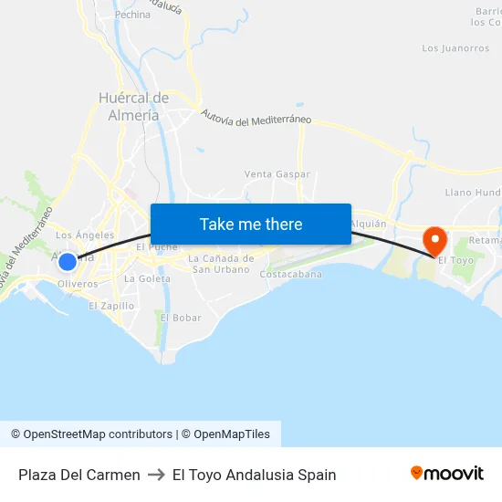 Plaza Del Carmen to El Toyo Andalusia Spain map
