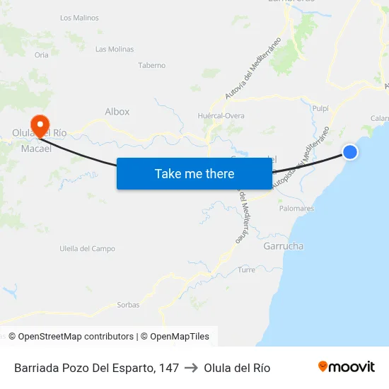 Barriada Pozo Del Esparto, 147 to Olula del Río map