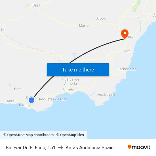 Bulevar De El Ejido, 151 to Antas Andalusia Spain map