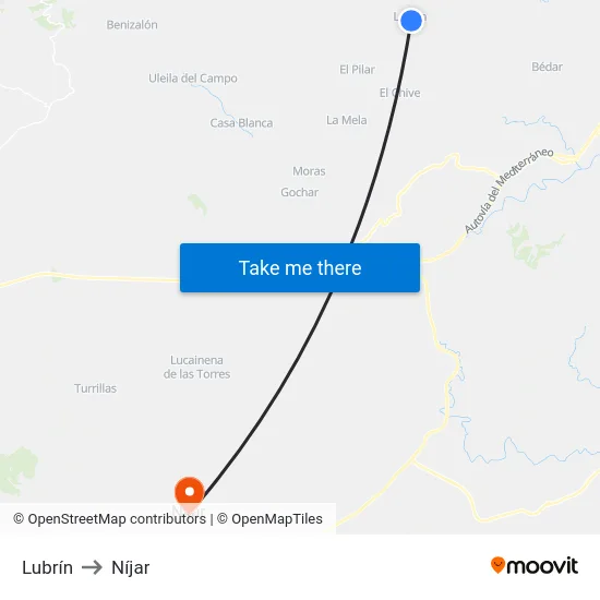 Lubrín to Níjar map