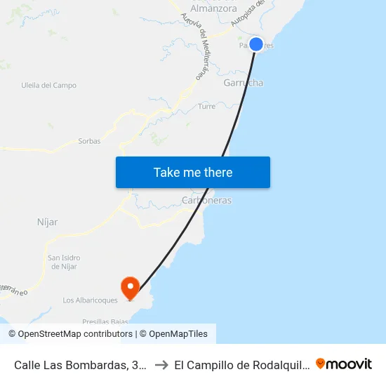 Calle Las Bombardas, 388 to El Campillo de Rodalquilar map