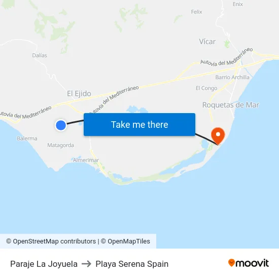 Paraje La Joyuela to Playa Serena Spain map