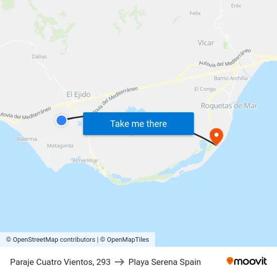 Paraje Cuatro Vientos, 293 to Playa Serena Spain map