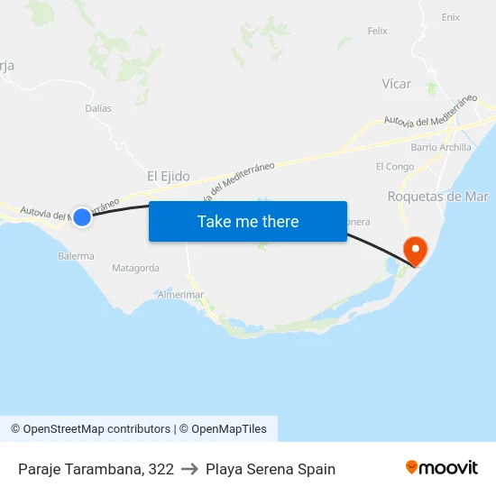Paraje Tarambana, 322 to Playa Serena Spain map