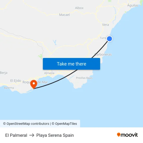 El Palmeral to Playa Serena Spain map