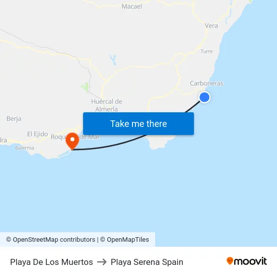Playa De Los Muertos to Playa Serena Spain map