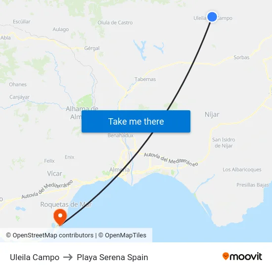 Uleila Campo to Playa Serena Spain map