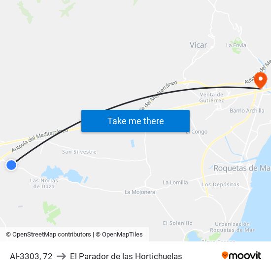 Al-3303, 72 to El Parador de las Hortichuelas map