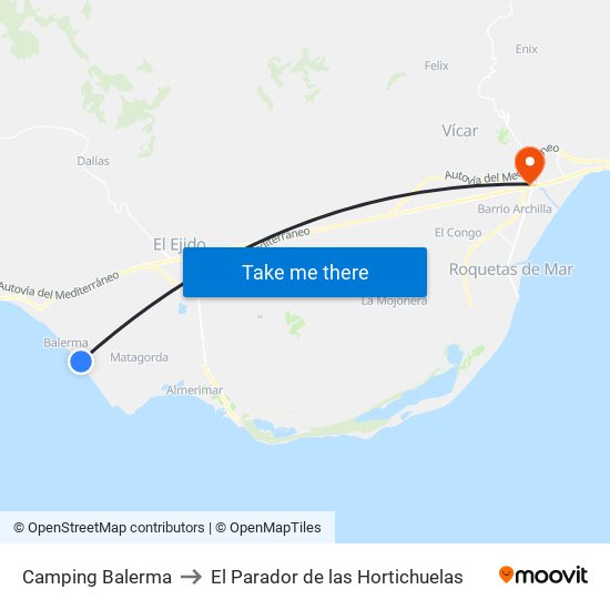 Camping Balerma to El Parador de las Hortichuelas map