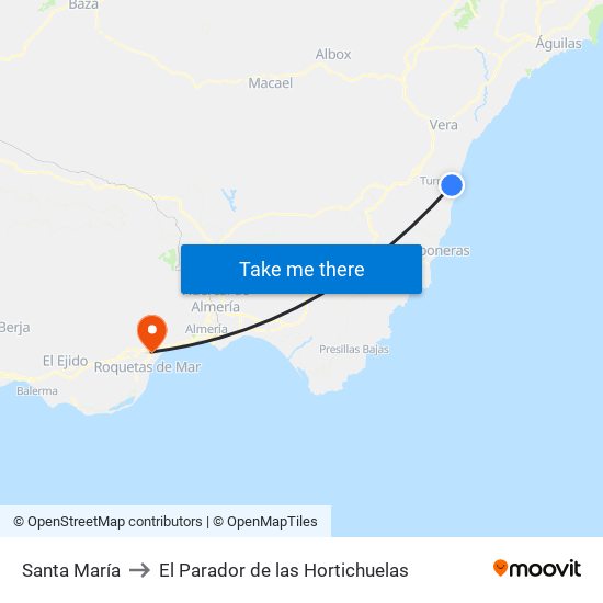 Santa María to El Parador de las Hortichuelas map