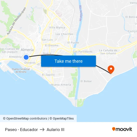 Paseo - Educador to Aulario III map
