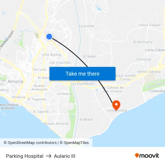 Parking Hospital to Aulario III map