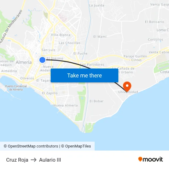 Cruz Roja to Aulario III map