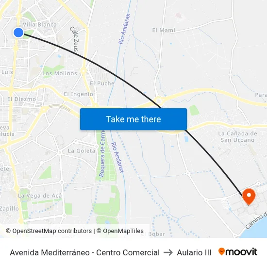 Avenida Mediterráneo - Centro Comercial to Aulario III map