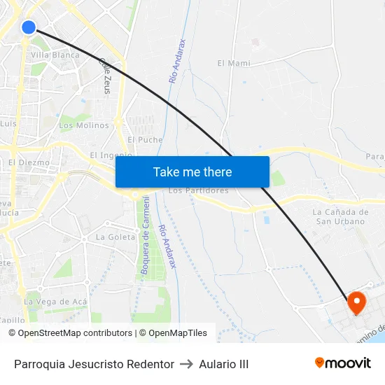 Parroquia Jesucristo Redentor to Aulario III map