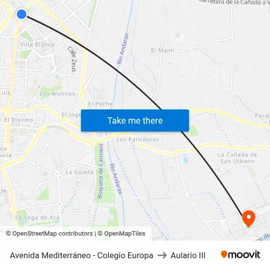 Avenida Mediterráneo - Colegio Europa to Aulario III map