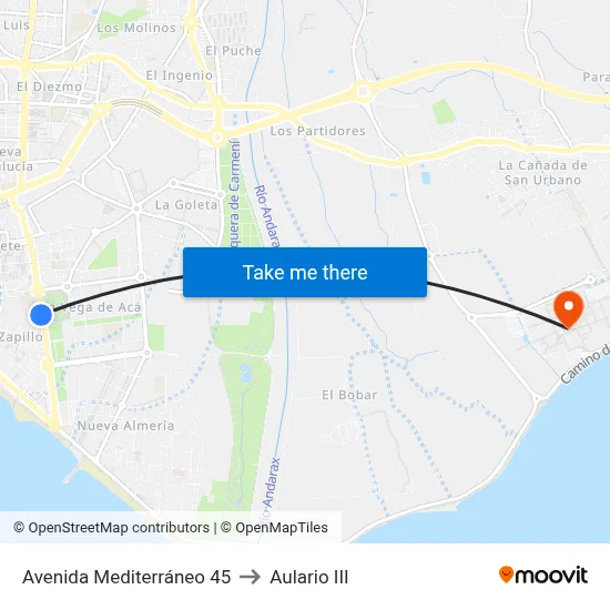 Avenida Mediterráneo 45 to Aulario III map