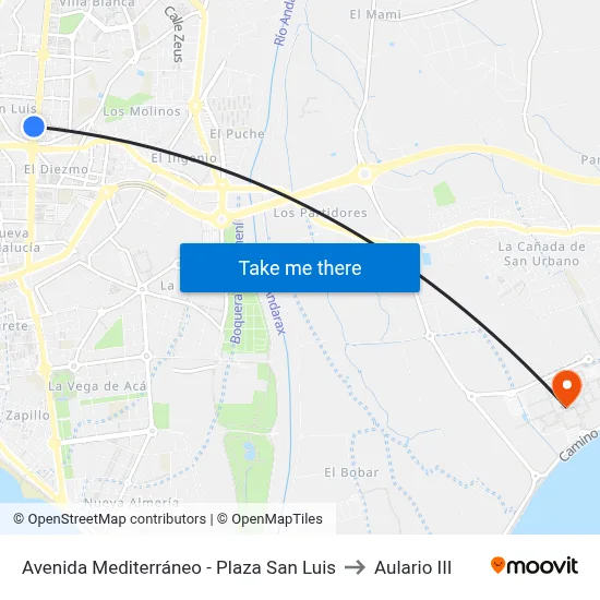 Avenida Mediterráneo - Plaza San Luis to Aulario III map