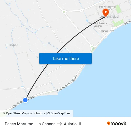 Paseo Marítimo - La Cabaña to Aulario III map