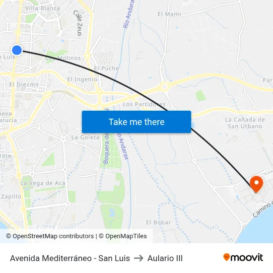 Avenida Mediterráneo - San Luis to Aulario III map
