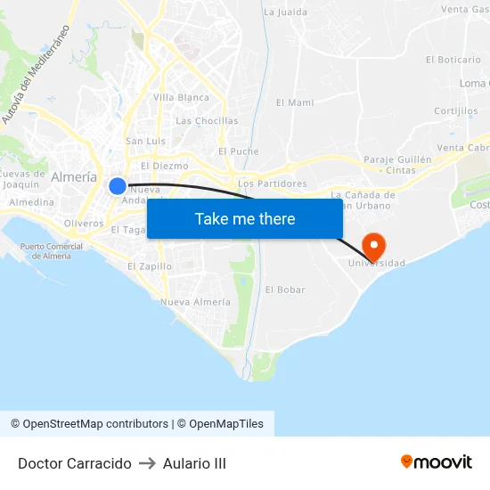 Doctor Carracido to Aulario III map