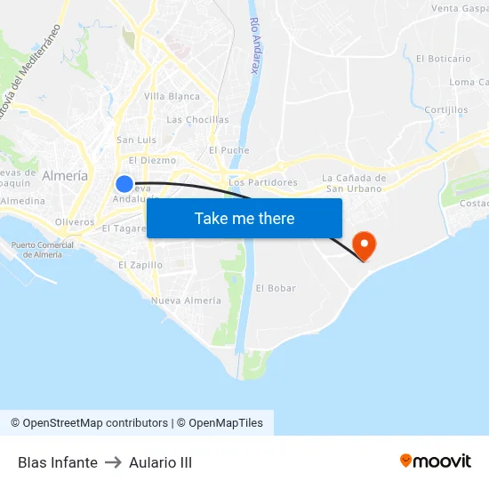 Blas Infante to Aulario III map