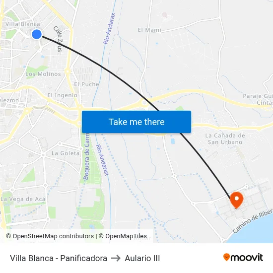 Villa Blanca - Panificadora to Aulario III map