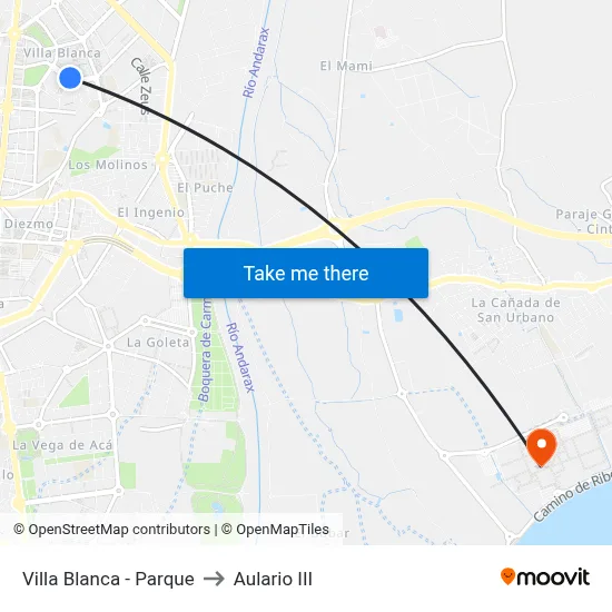 Villa Blanca - Parque to Aulario III map