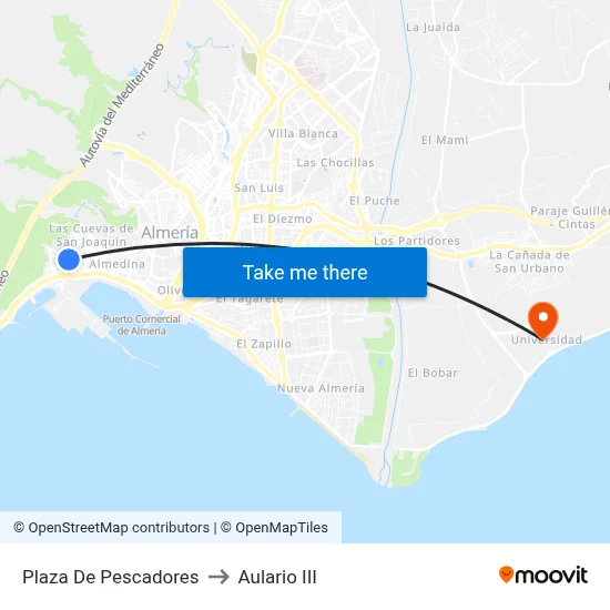 Plaza De Pescadores to Aulario III map