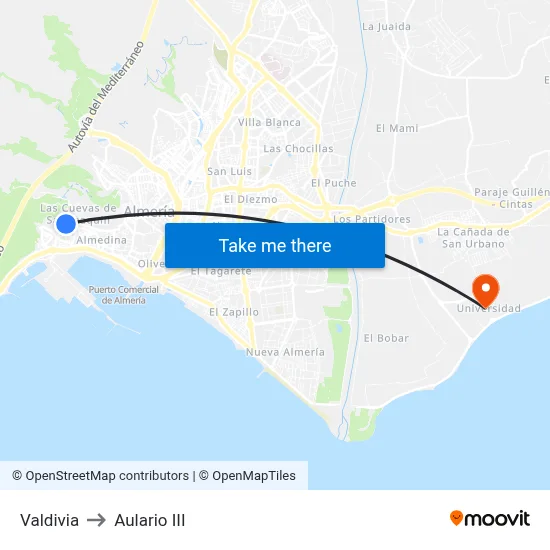 Valdivia to Aulario III map