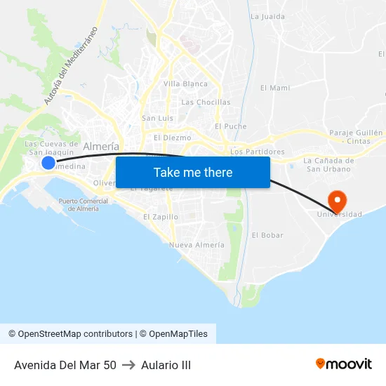 Avenida Del Mar 50 to Aulario III map