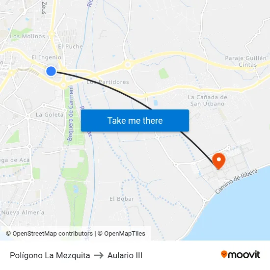 Polígono La Mezquita to Aulario III map