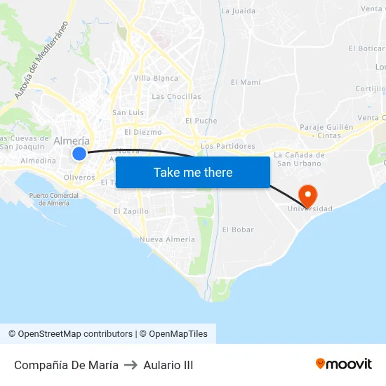 Compañía De María to Aulario III map