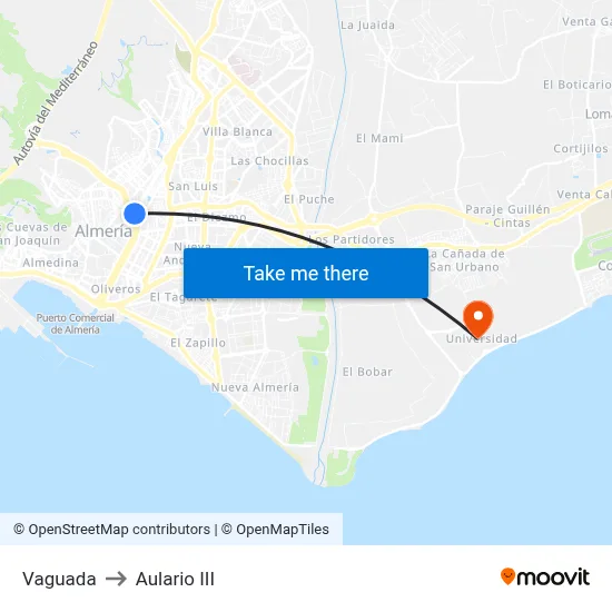 Vaguada to Aulario III map