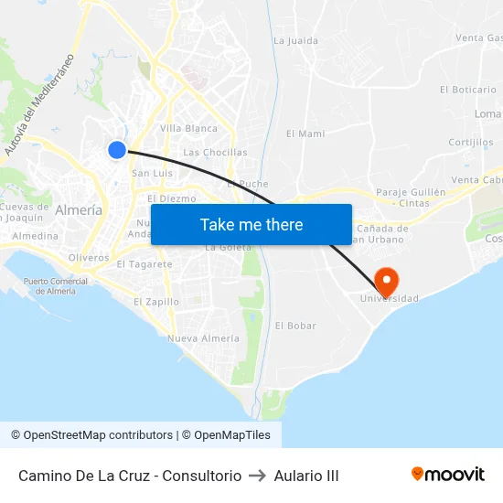 Camino De La Cruz - Consultorio to Aulario III map