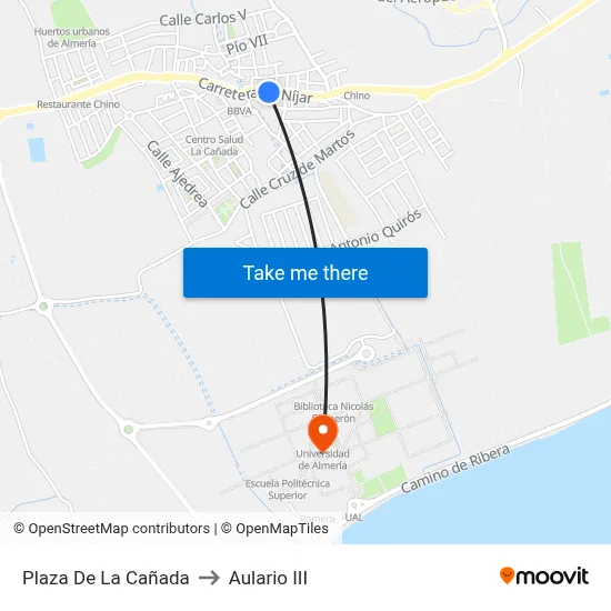 Plaza De La Cañada to Aulario III map