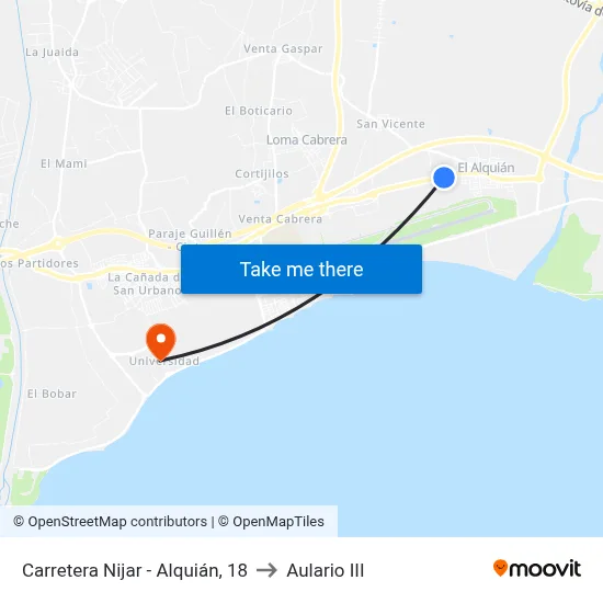 Carretera Nijar - Alquián, 18 to Aulario III map