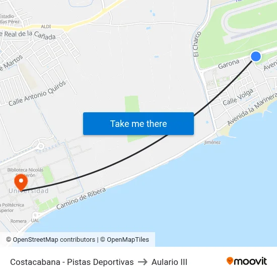 Costacabana - Pistas Deportivas to Aulario III map