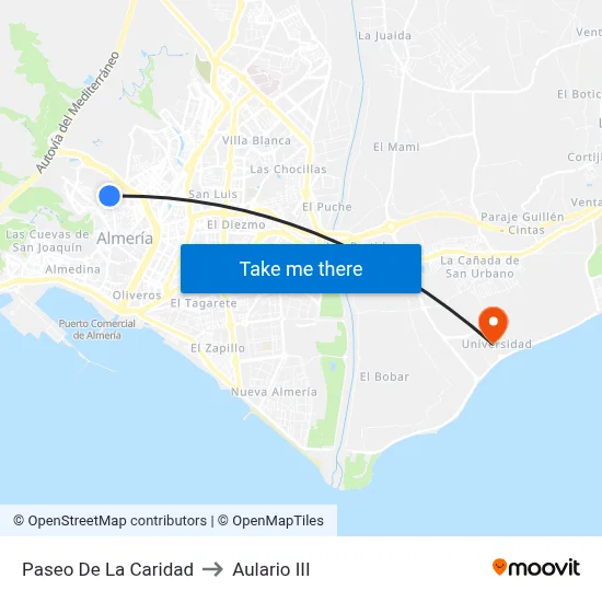 Paseo De La Caridad to Aulario III map