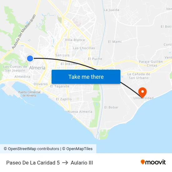 Paseo De La Caridad 5 to Aulario III map